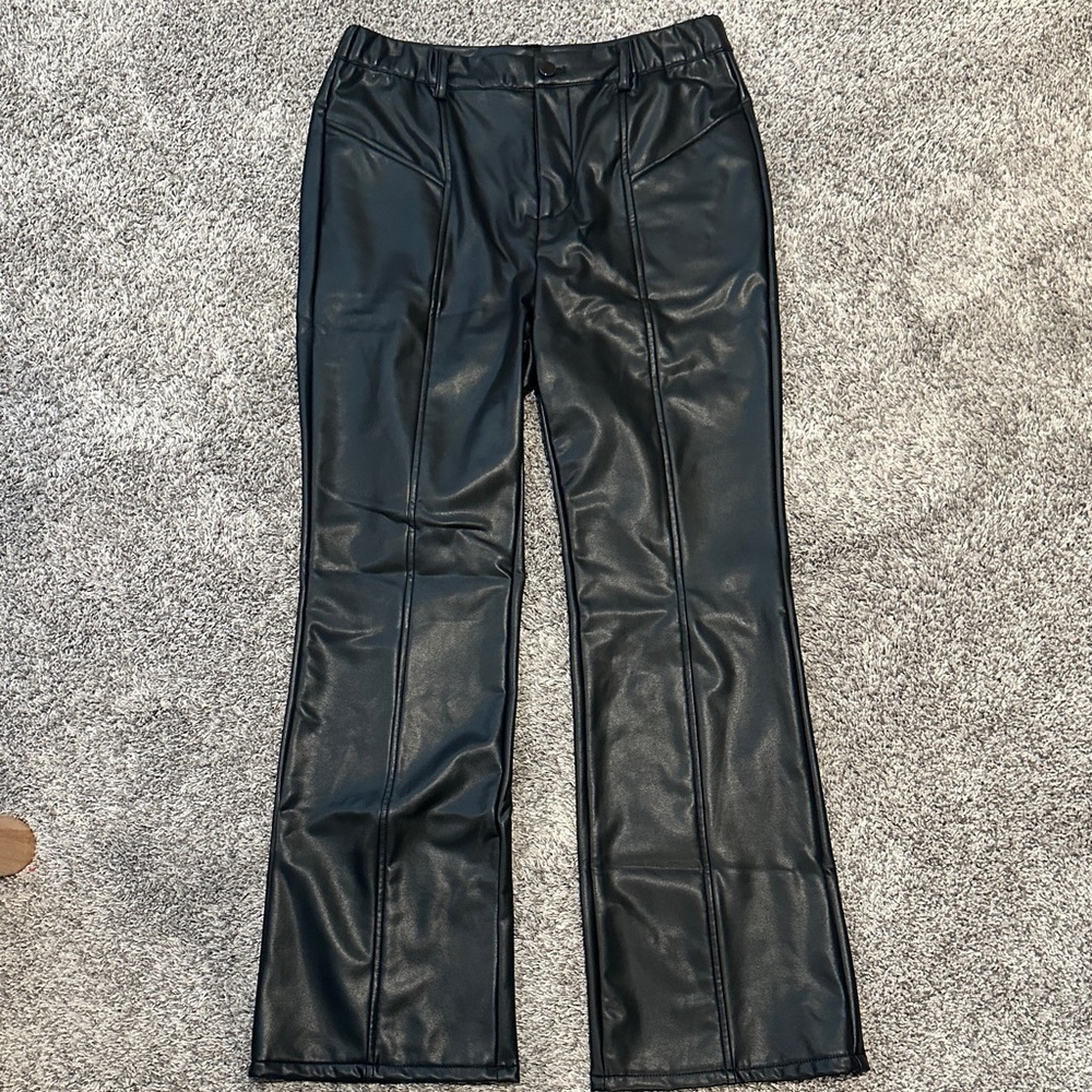 Black Faux Leather Flare Pants